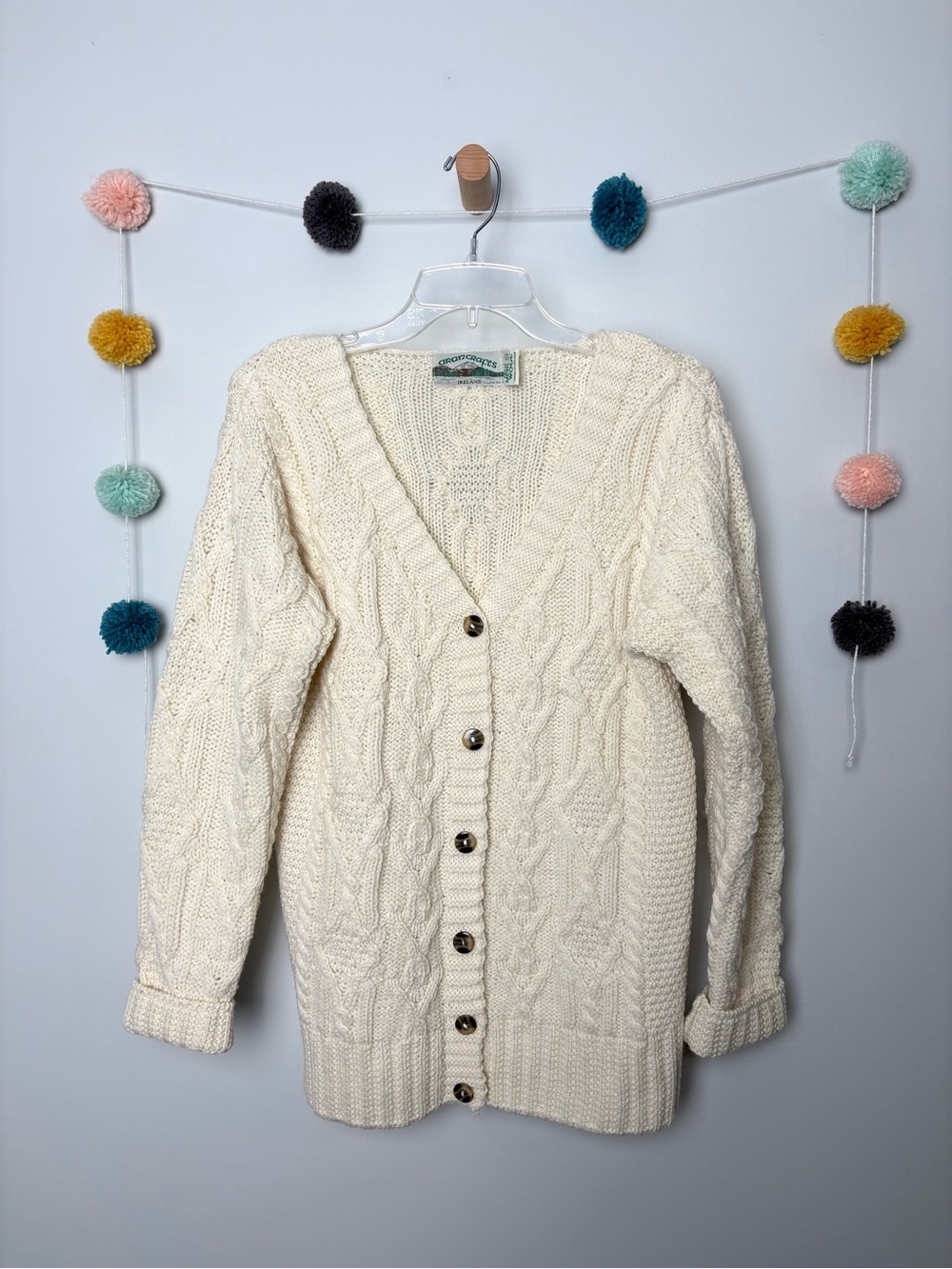 Aran Crafts Ireland Off White 100% Wool Cardigan